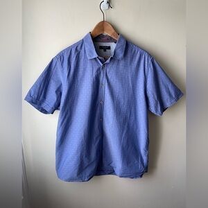 Ted Baker blue with small orange dots short sleeve casual button down top XL